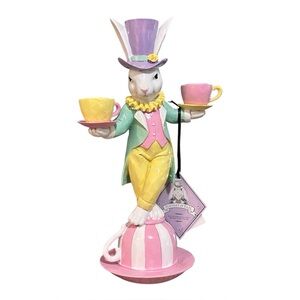 Tophat & Tail Easter Bunny Rabbit Mad Hatter Tea Cup Figurine & Candle Holder